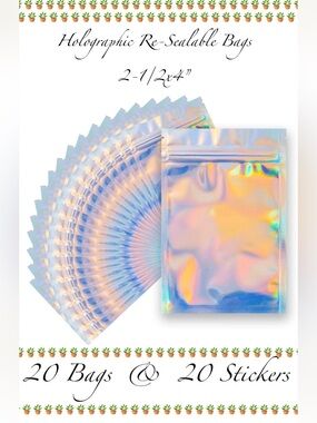 Holographic Re-Sealable Bags 2-1/2x4” 20ct~NEW~W/20ct Free Thank you stickers